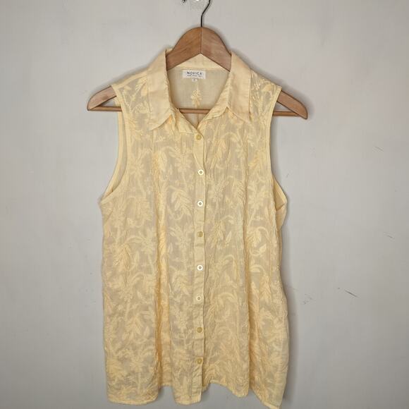 Novica Button Up Shirt Floral Embroidered Cotton Sleeveless - Picture 1 of 11